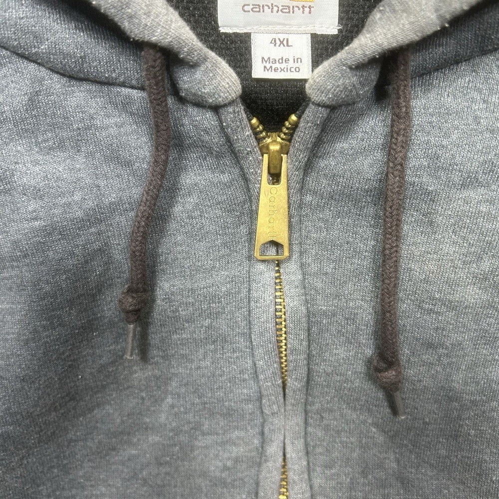 Vintage Carhartt Hoodie Mens 4XL GrayThermal Lined Full Zip Faded J149 *SPOTS - Picture 10 of 16